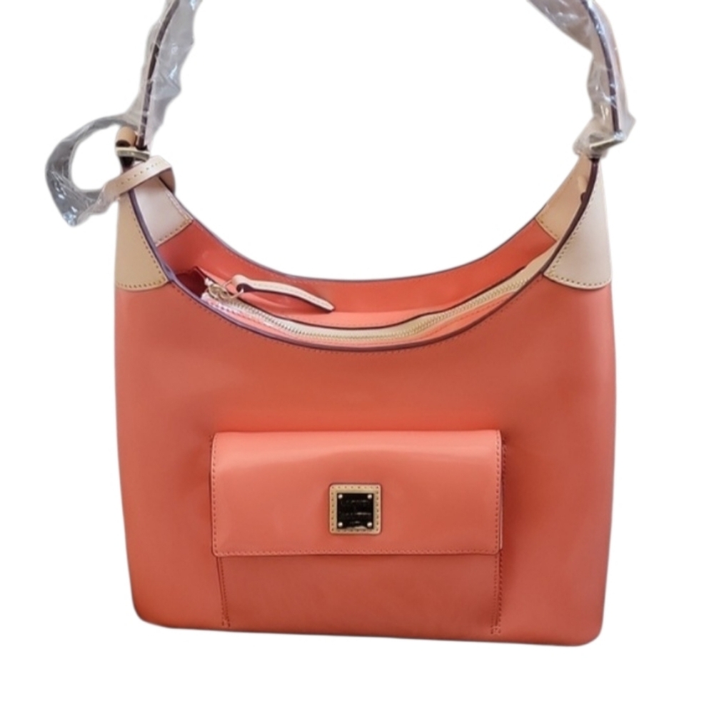 NEW! Dooney & Bourke Patent Leather Hobo Bag Tan Orange